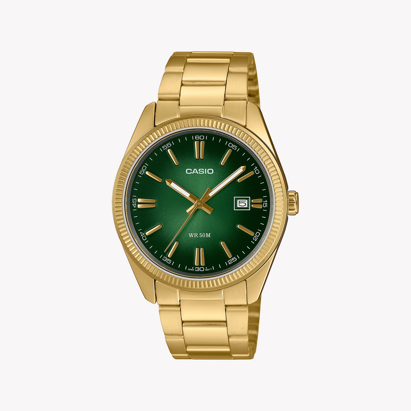 CASIO MTP-1302PGC-3AVEF - BOLD GREEN DIAL & GOLD ACCENT MEN'S WATCH