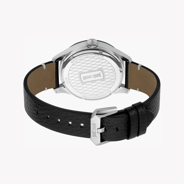 Just Cavalli Men's Black Leather Watch, Silver Case | Jc1g108l0035