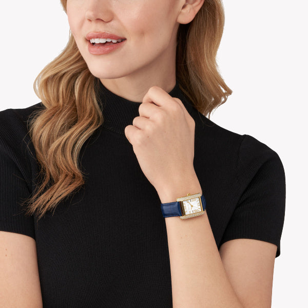 MICHAEL KORS MK2982 GLAMOROUS GLOW - ELEGANT WOMEN'S WATCH with gold-tone case and bold blue leather band-i-Watch-3