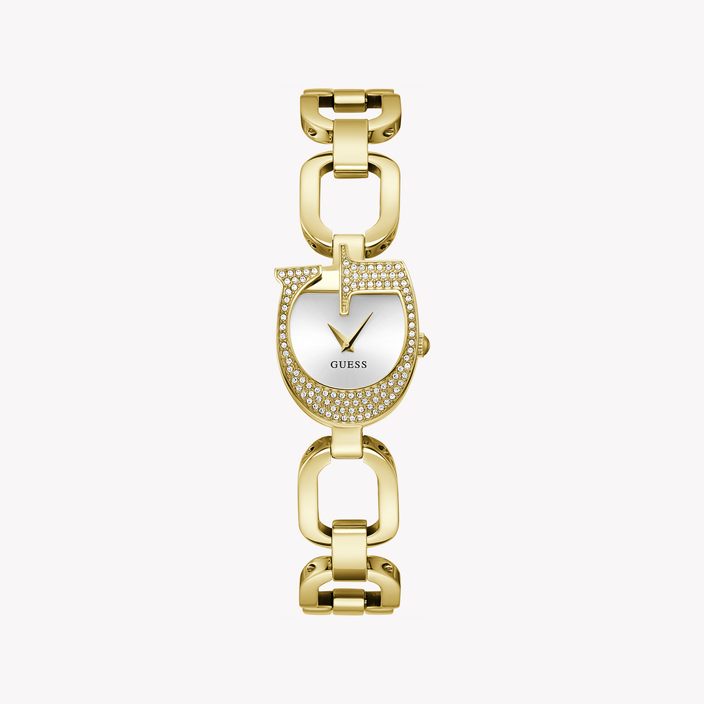 GUESS GW0683L2 - ELEGANT GOLDTIME - Contemporary Women's Watch with Recycled Steel Band & Silver Dial