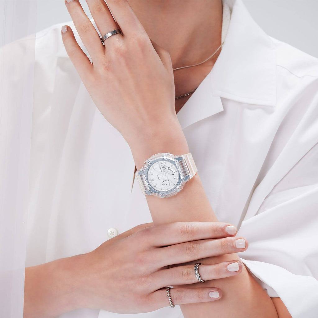 CASIO G-SHOCK GMA-S2100SK-7ADR - ADVENTURE AWAITS! Unisex Watch with Silver Resin Case & White Band-i-Watch-5