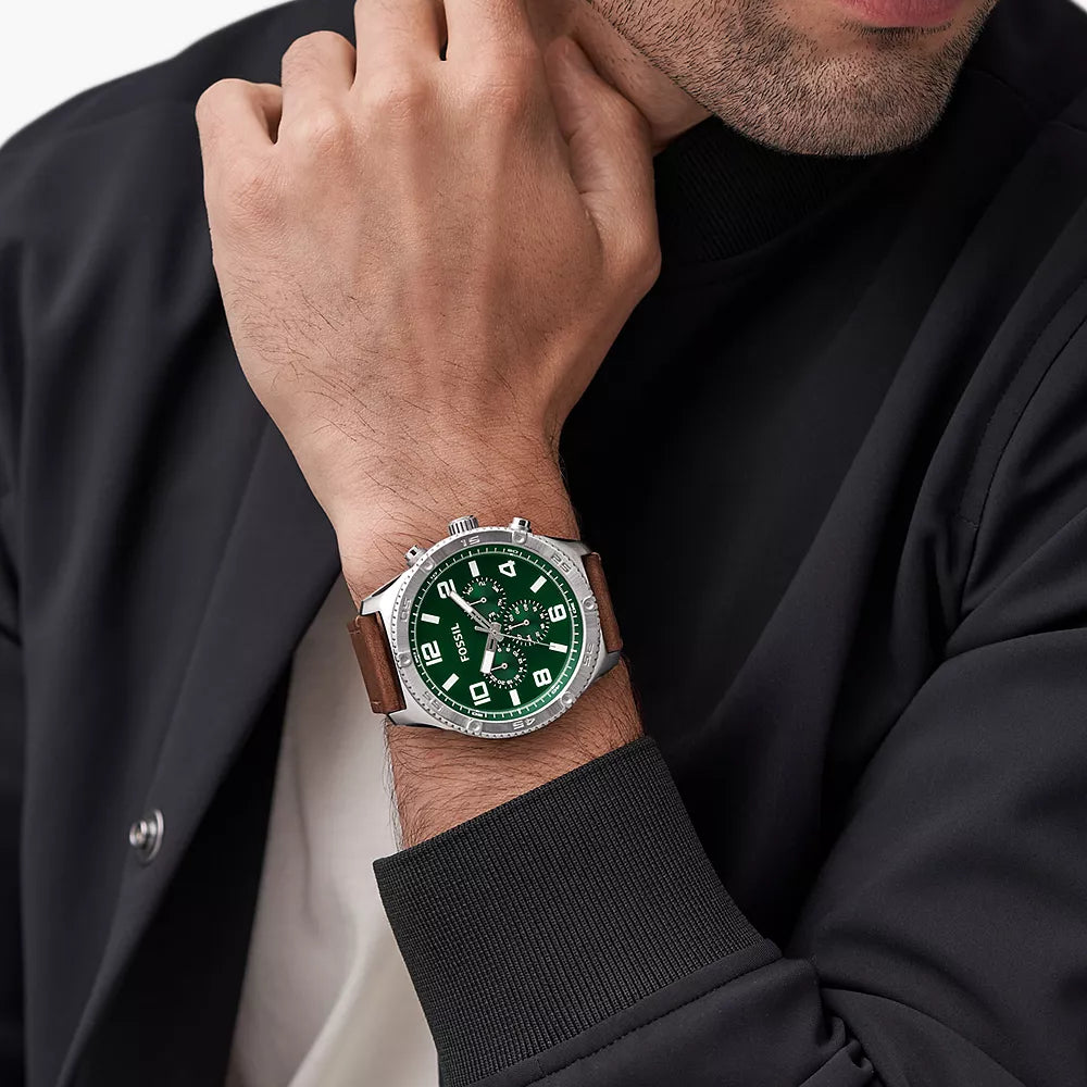 Fossil BQ2801 Men's Watch - Timeless Elegance with Green Dial & Brown Leather Strap-i-Watch-4