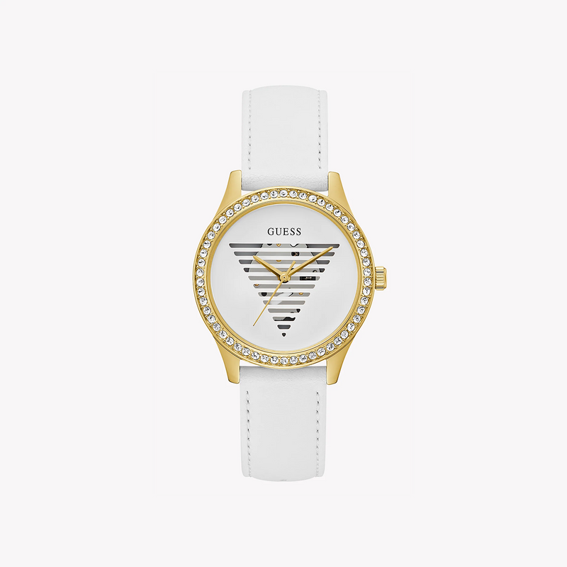 Guess Women's Gold Stainless Steel Watch, White Leather | Gw0596l1 by i-watch