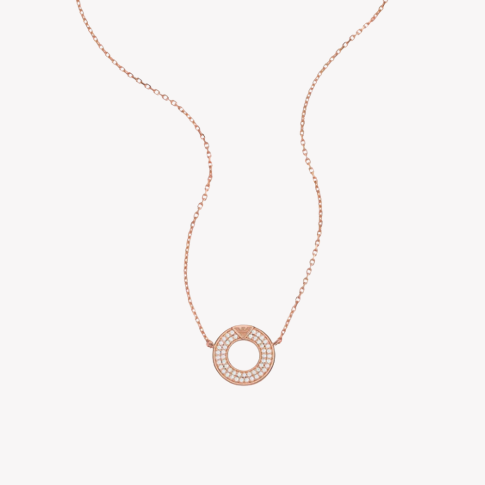 Emporio Armani Women's Rose Gold-Tone Necklace, Crystal-Set Sterling Silver Pendant | EG3588221