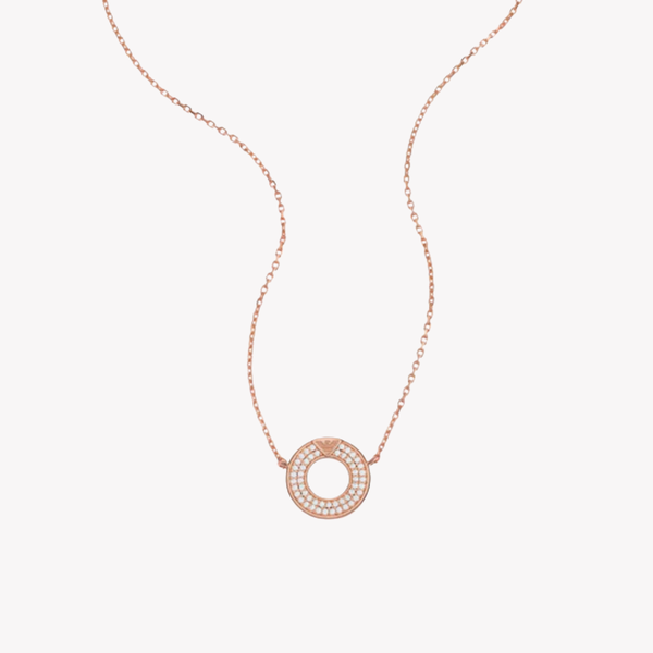 Emporio Armani Women's Rose Gold-Tone Necklace, Crystal-Set Sterling Silver Pendant | EG3588221