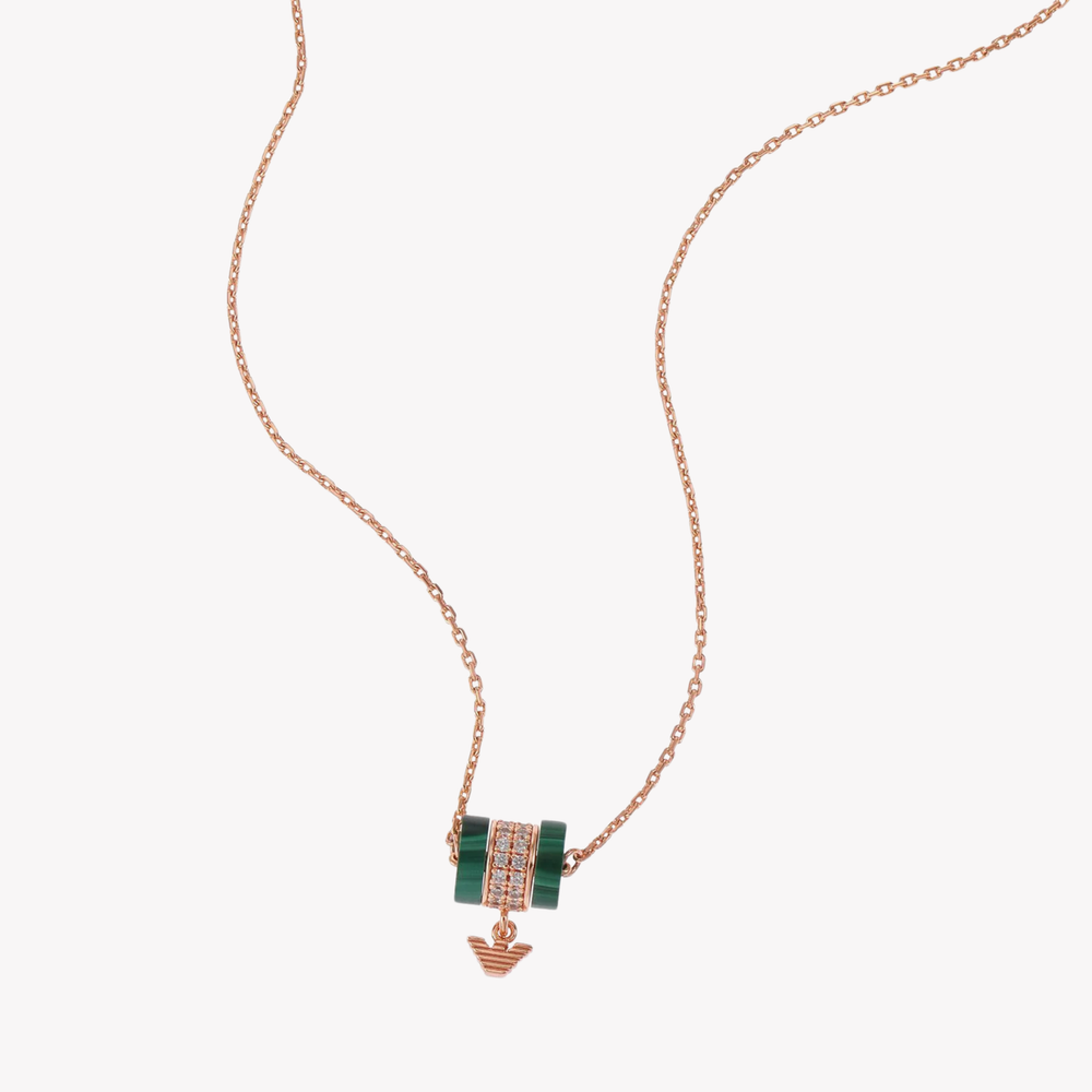 Emporio Armani Women's Rose Gold Necklace, Sterling Silver with Malachite & Crystals | EG3569221