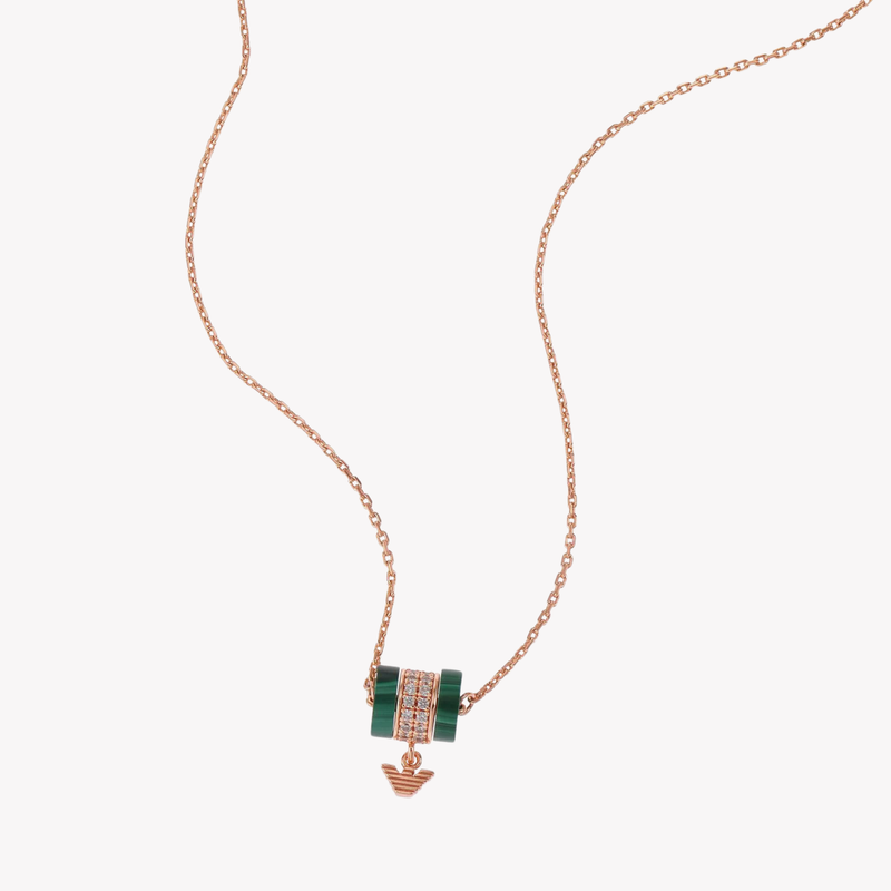 Emporio Armani Women's Rose Gold Necklace, Sterling Silver with Malachite & Crystals | EG3569221