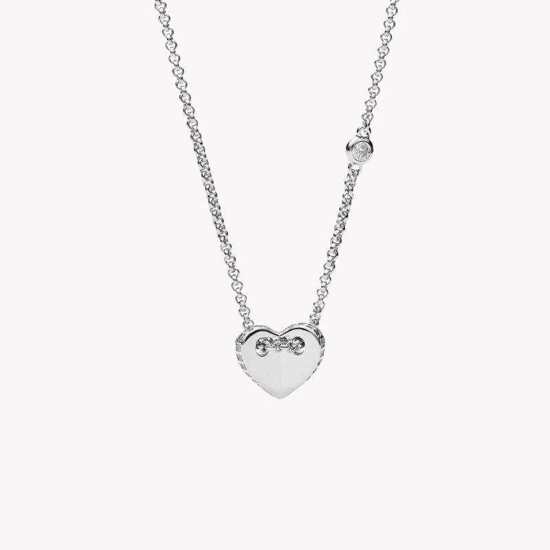 Fossil Women's Silver Necklace, Folded Heart Pendant | JFS00425040