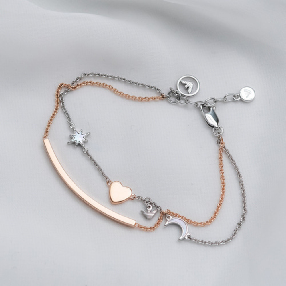 Emporio Armani Women's Silver & Rose Gold Jewelry Set, Mother of Pearl Heart Charms | EG3417221