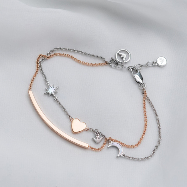 Emporio Armani Women's Silver & Rose Gold Jewelry Set, Mother of Pearl Heart Charms | EG3417221