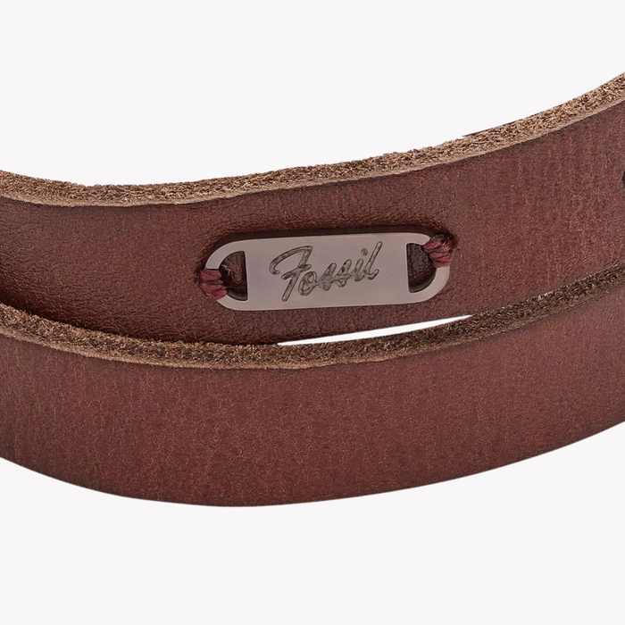 Fossil Jewels Men's Brown Bracelet, Double Wrap Leather Strap | JF04127200