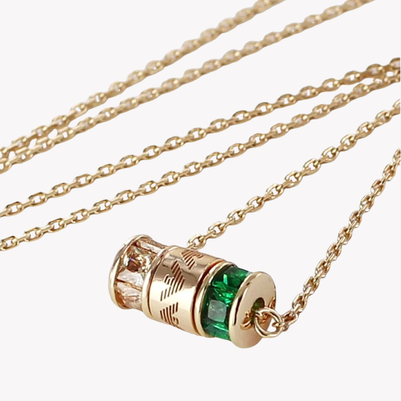 Emporio Armani Women's Rose Gold Necklace, Sterling Silver with Champagne & Green Stones | EG3577221