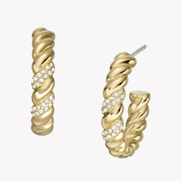 Fossil Women's Gold-Tone Hoop Earrings, Crystal Accents | JF04170710