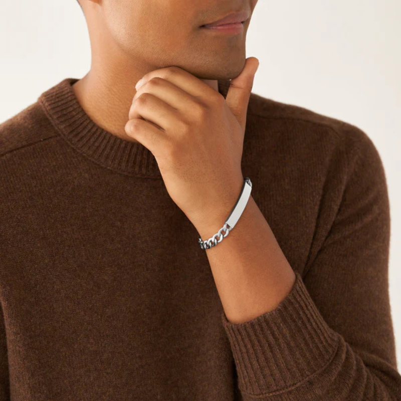 Fossil Men's Silver Bracelet, Engravable ID Plate | JF04164040