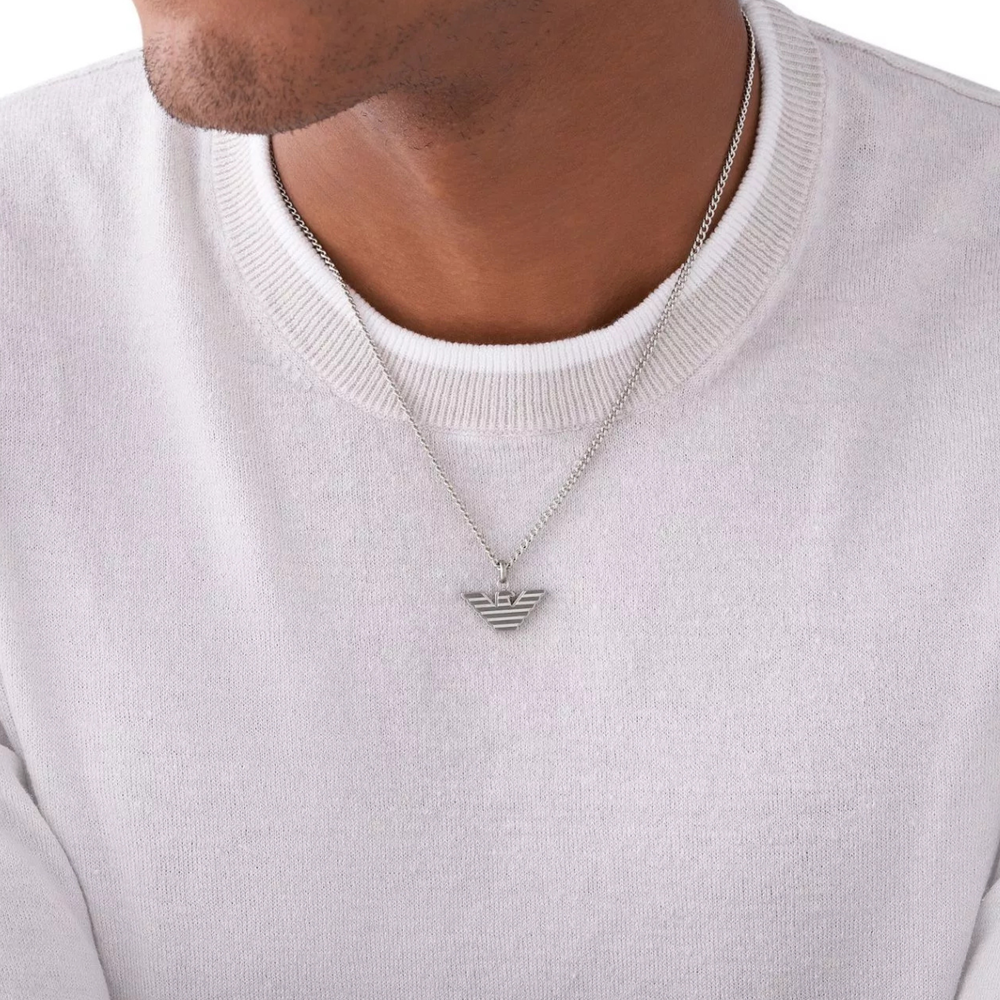 Emporio Armani Men's Silver Necklace, Logo Pendant | EGS2916040