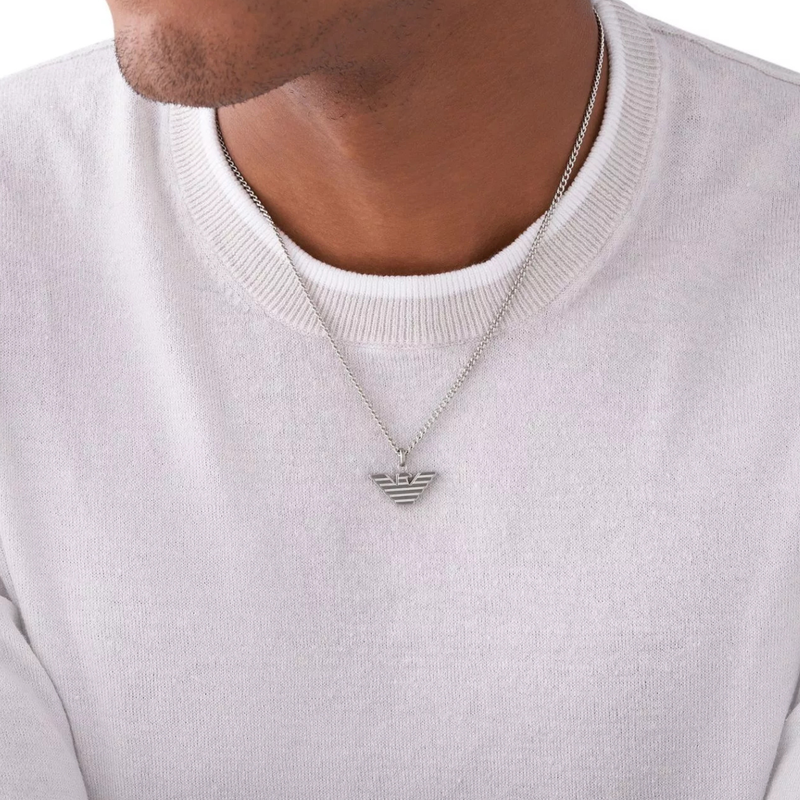 Emporio Armani Men's Silver Necklace, Logo Pendant | EGS2916040