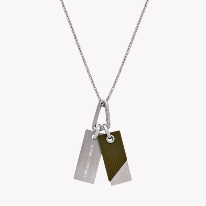Emporio Armani Men's Silver Necklace, Eagle Logo Dog Tag | EGS3179040