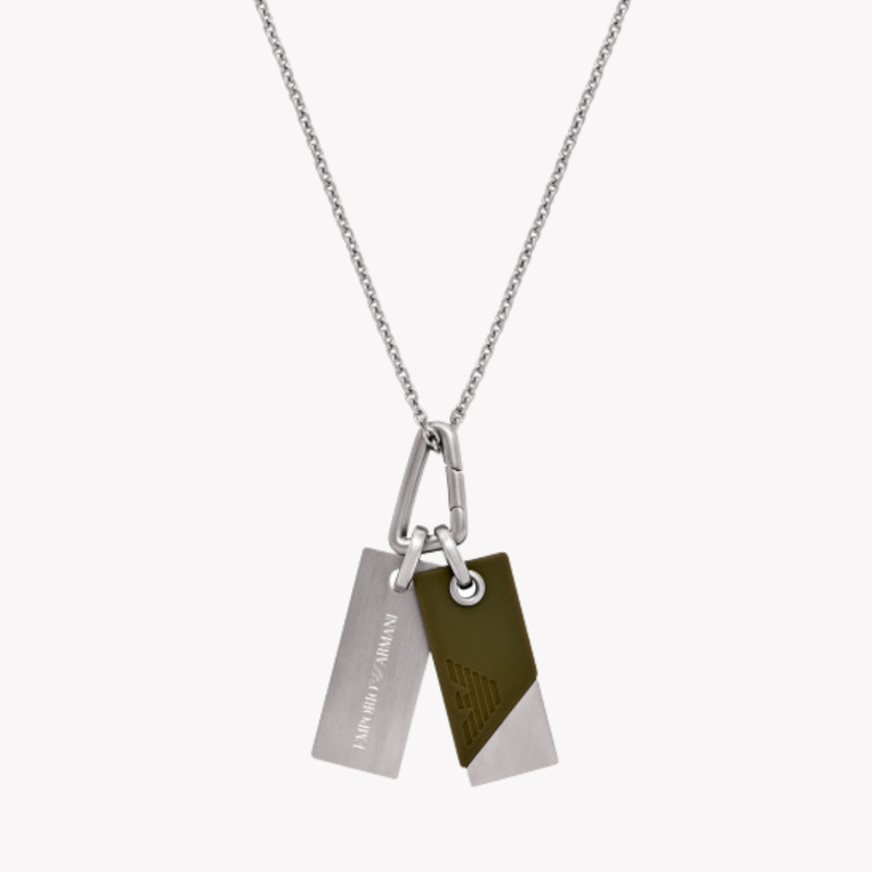 Emporio Armani Men's Silver Necklace, Eagle Logo Dog Tag | EGS3179040