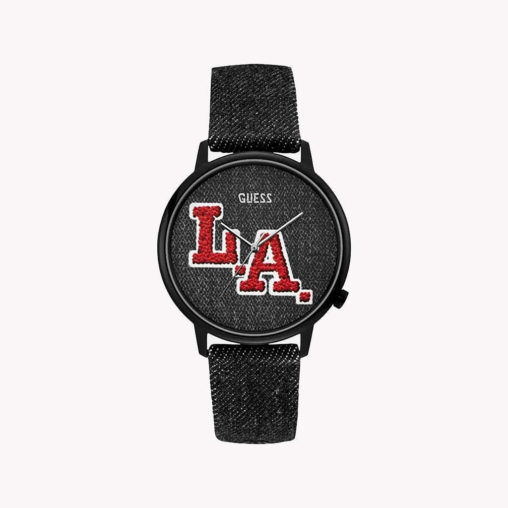 GUESS V1011M2 - BOLD TIMEPIECE FOR THE MODERN MAN: STYLISH BLACK WATCH WITH TEXTILE LEATHER BAND