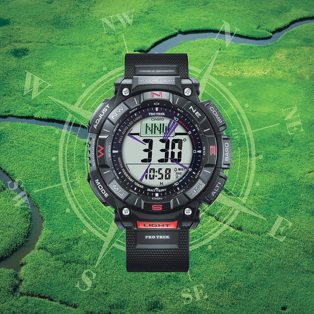 CASIO PRG-340-1ER ADVENTURE READY - ساعة شمسية للرجال متعددة الوظائف بتصميم أنيق من الراتنج