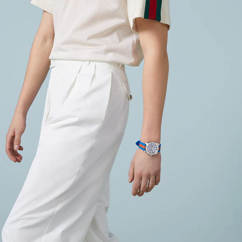 GUCCI YA136352 SPORTY SOPHISTICATION - BOLD TIMEPIECE WITH BLUE-ORANGE RUBBER BAND-i-Watch-4