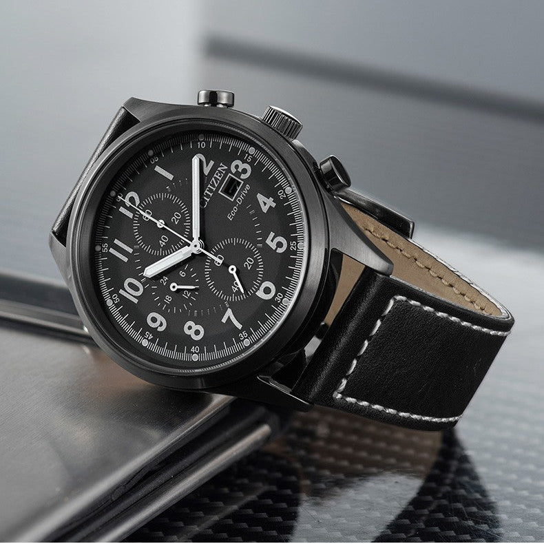 CITIZEN Eco-Drive CA0627-09H - BOLD PERFORMANCE MEN'S WATCH with Black Leather & Chronograph Features-i-Watch-2
