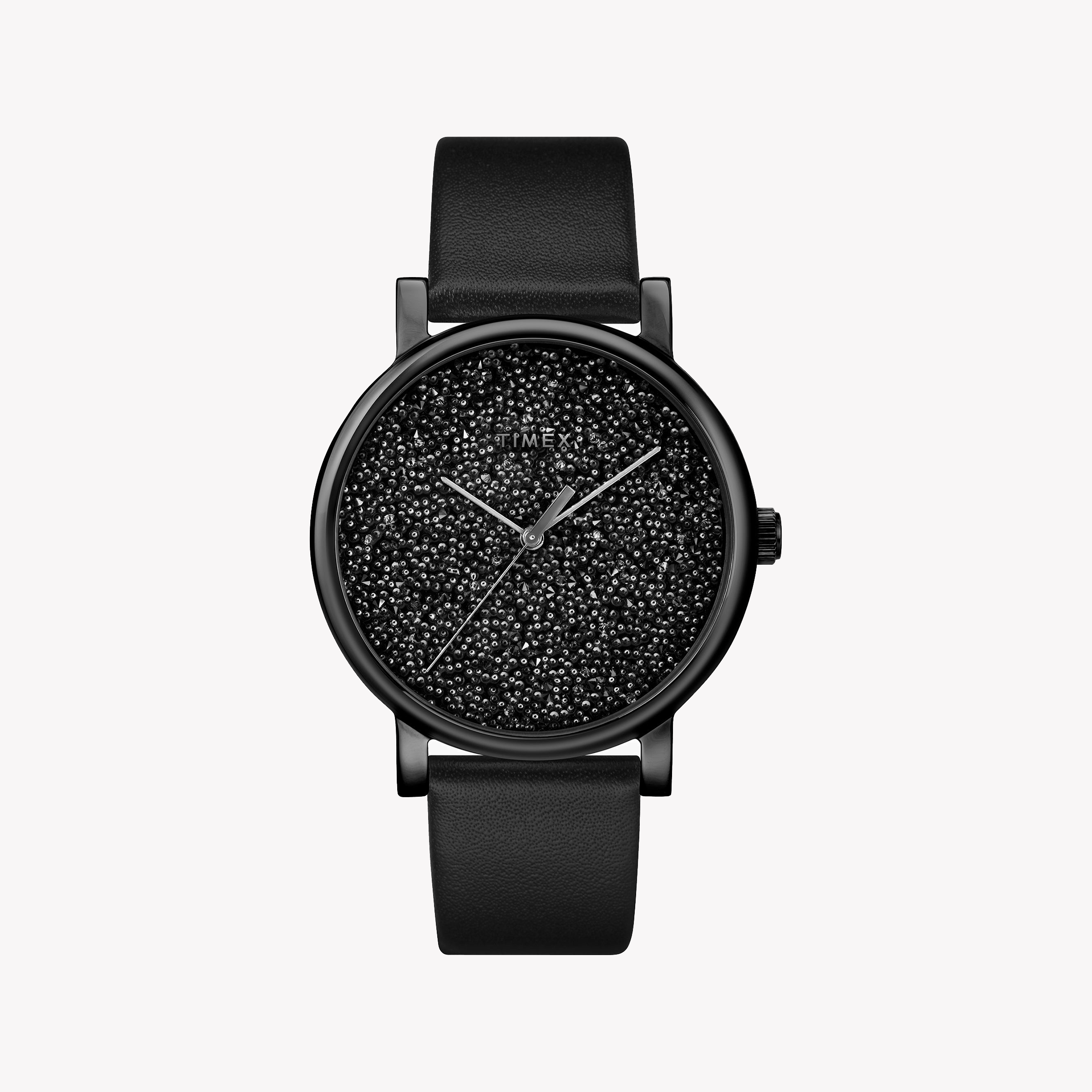 Timex Women's Black Leather Watch, Black Dial | TW2R95100