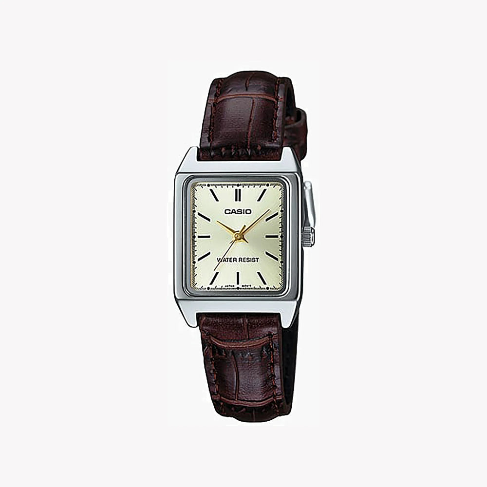 Casio Ltp-V007l-9eudf Elegant Sporty Timepiece - Chic Brown Leather BAnd Women's Watch With Silver Case and Classic White Dial by i-watch