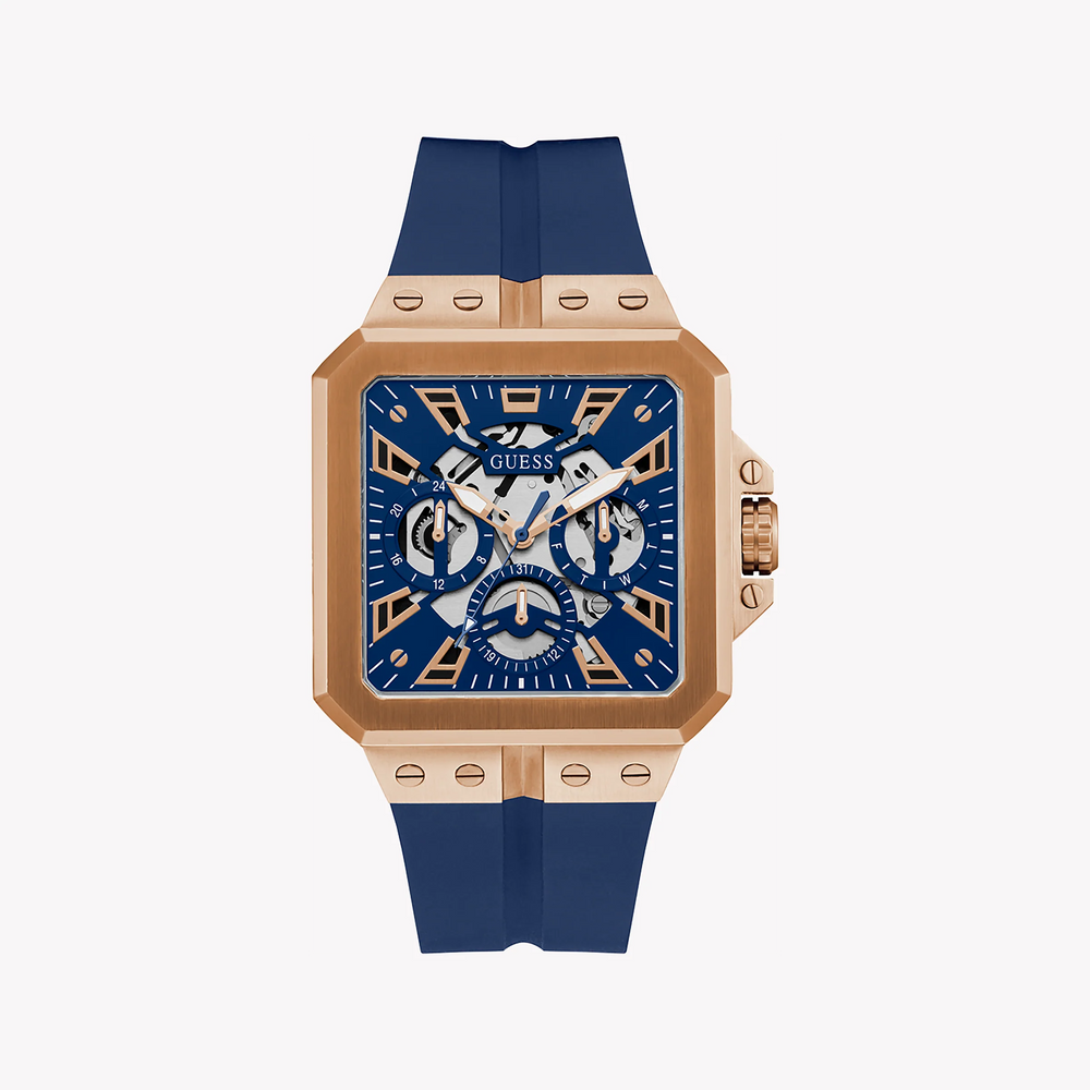 Guess Men's Rose Gold Watch, Blue Dial | Gw0637g3 by i-watch