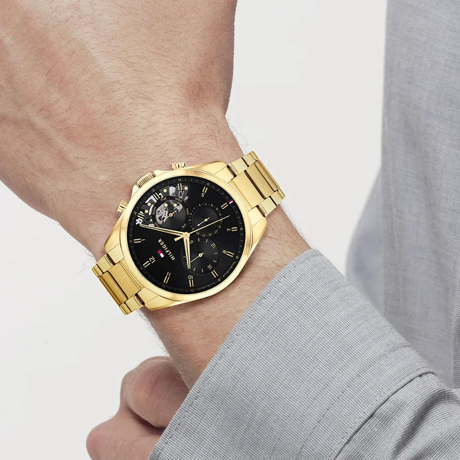 TOMMY HILFIGER 1692178 BOLD GOLD TIMEPIECE - MEN'S STAINLESS STEEL WATCH WITH BLACK DIAL-i-Watch-4