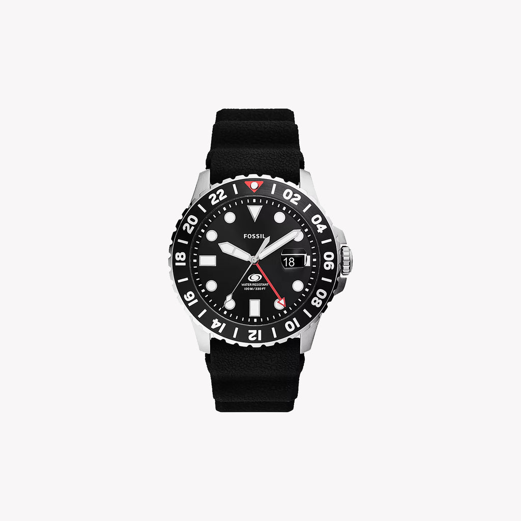 FOSSIL FS6036 SLEEK ELEGANCE - MEN'S GMT WATCH WITH BLACK DIAL & SILICONE STRAP