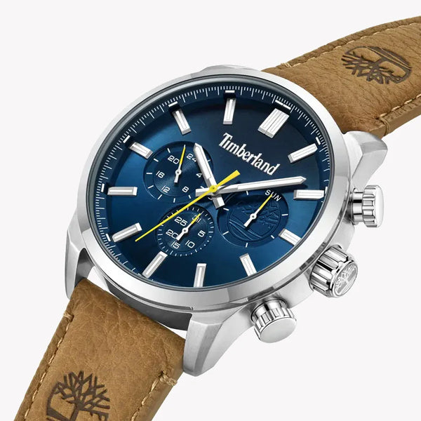 Timberland Men's Silver & Brown Leather Watch, Blue Dial | Tdwgf0028702 by i-watch
