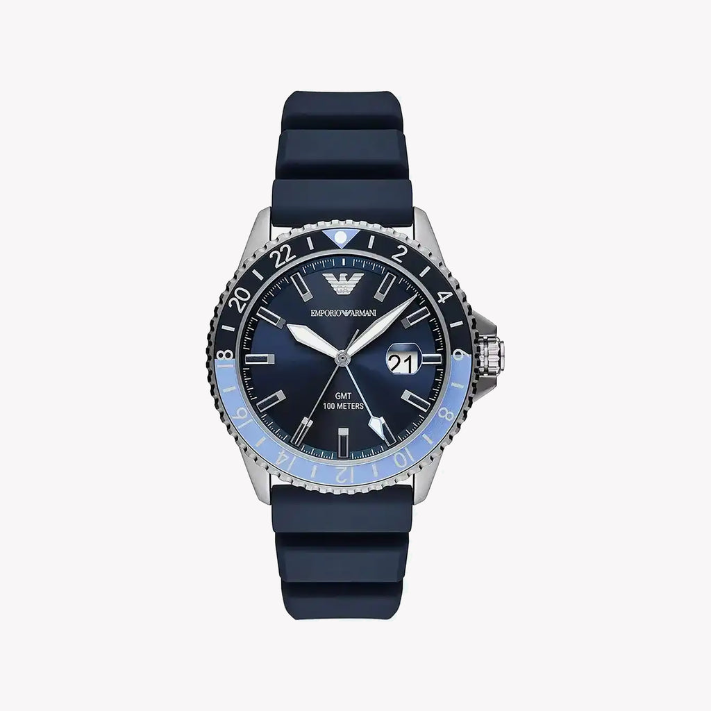 Emporio Armani AR11592 - TIMELESS STYLE MEETS MODERN PERFORMANCE Men's Watch with Silver Case and Blue Silicone Band