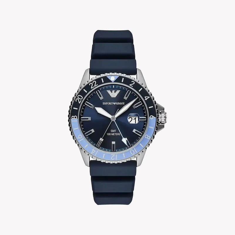 Emporio Armani Men's Silver & Blue Silicone Watch, Blue Dial | Ar11592 by i-watch
