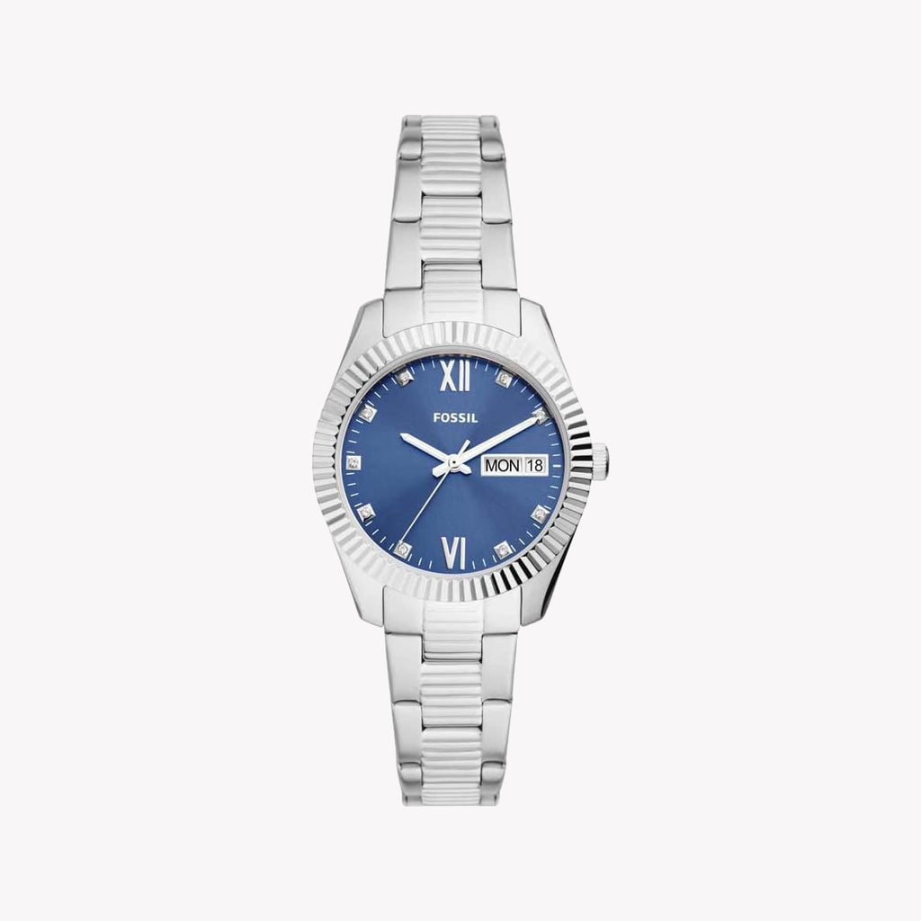 FOSSIL ES5197 TIMELESS ELEGANCE - STUNNING SILVER & BLUE WOMEN'S WATCH