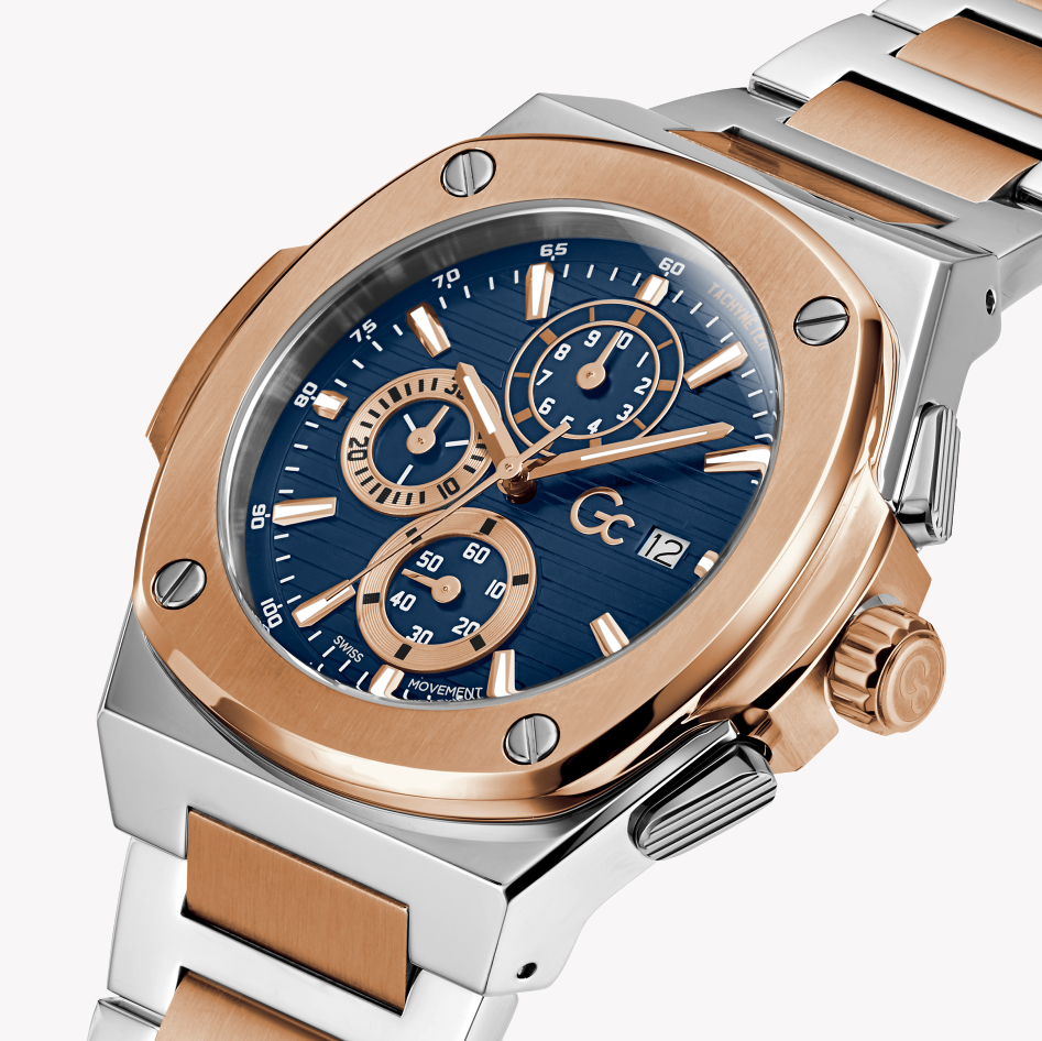 GUESS COLLECTION Y99002G7MF MEN'S TIMEPIECE - STRIKING ROSE GOLD & SILVER WITH BLUE DIAL-i-Watch-4