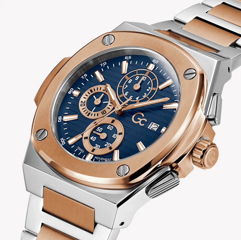 Guess Men's Rose Gold/Silver Watch, Blue Dial | Y99002g7mf by i-watch
