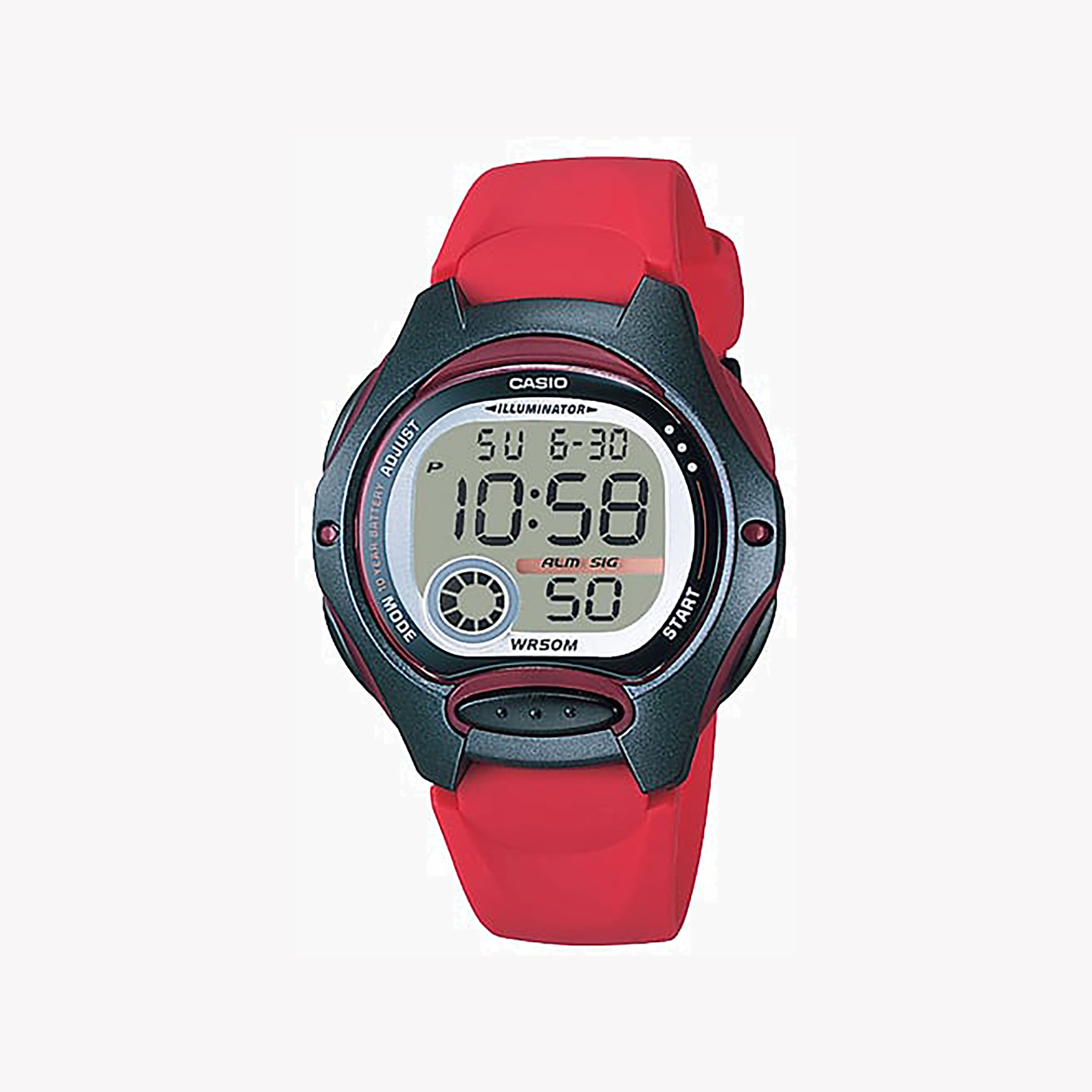 CASIO Women's Watch with Black Resin Case and Red Resin Band