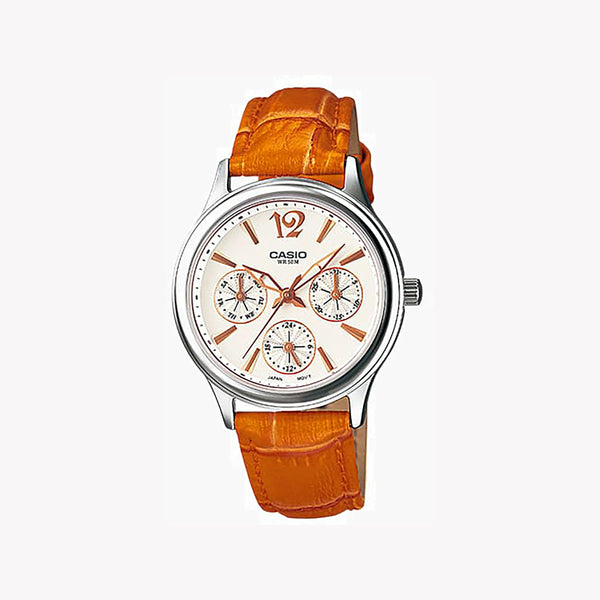 Casio Ltp-2085l-5avdf Elegant Chic - Orange Leather & Silver Stainless Women's Watch by i-watch