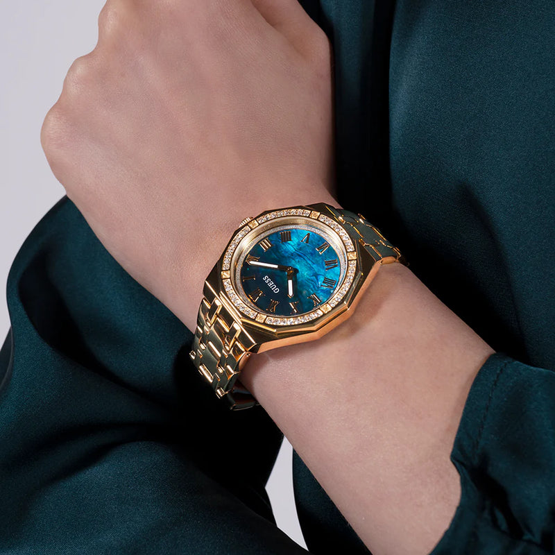 Guess Women's Gold Stainless Steel, Turquoise Dial | Gw0770l2 by i-watch