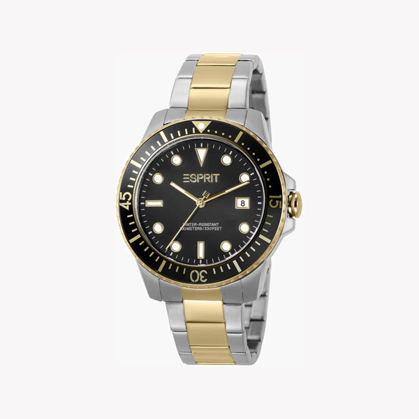 Esprit Men's Silver & Gold Stainless Steel Watch, Black Dial | Es1g156m0025 by i-watch