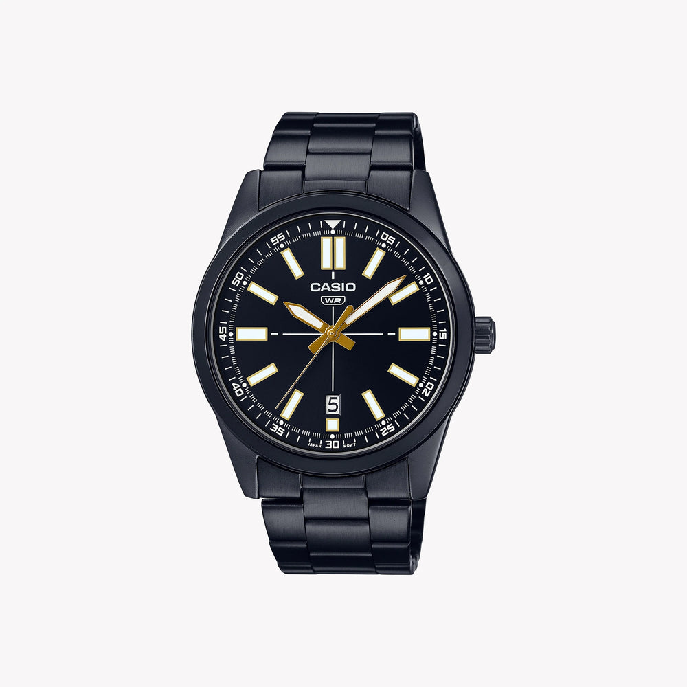CASIO MTP-VD02B-1E BOLD & SPORTY - STYLISH MEN'S WATCH WITH BLACK DIAL & STAINLESS STEEL BAND