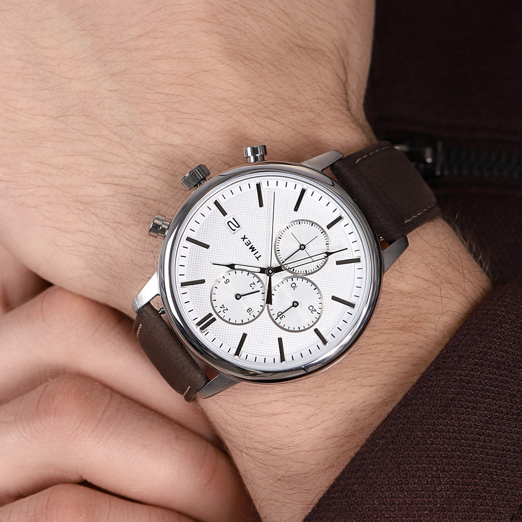 TIMEX CITY COLLECTION CHICAGO TW2U38800 - MONTRE ÉLÉGANTE EN LAITON POUR HOMME AVEC BRACELET EN CUIR MARRON