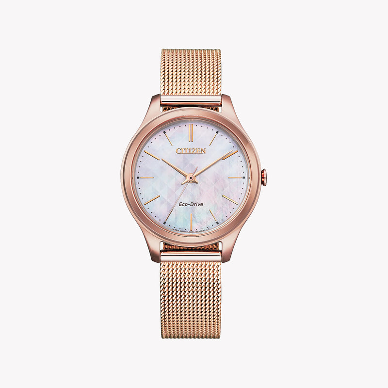 Citizen Women's Rose Gold Mesh Watch, White Dial | Em0508-80y by i-watch