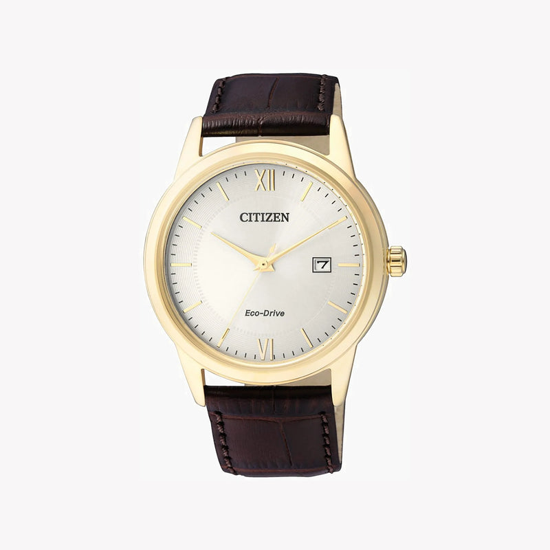 Citizen Eco-Drive Aw1232-12a - Distinguished Delight: Men's Gold & Brown Leather Watch by i-watch