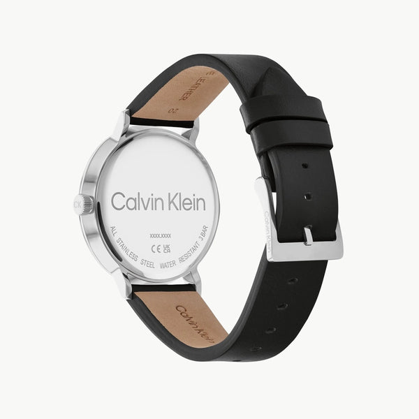Ck Calvin Klein Men's Black Watch, Silver Leather Band | 25200050 by i-watch