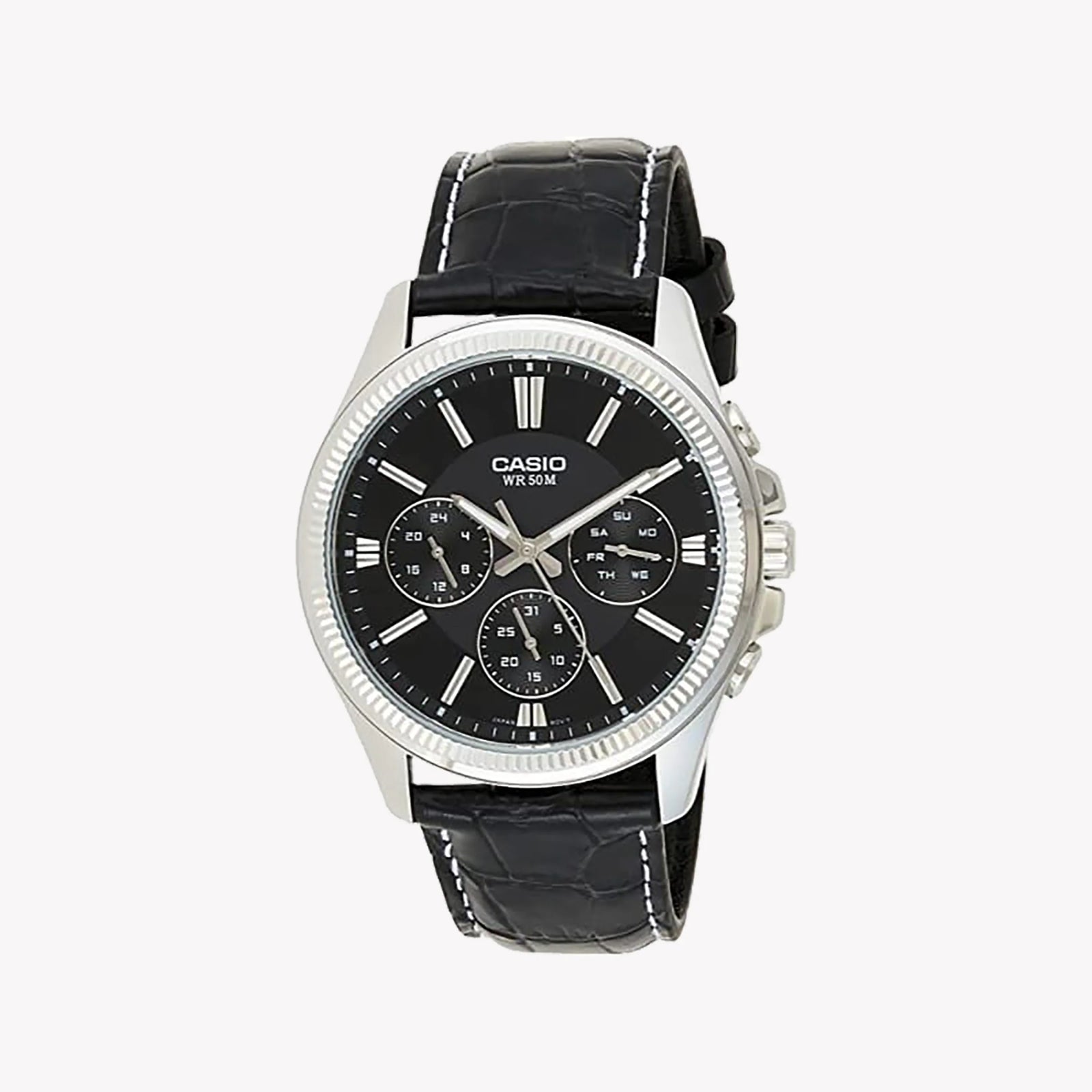 Timeless Elegance Men's Ip Silver Watch, Leather Strap | Mtp-1375l-1avdf by i-watch