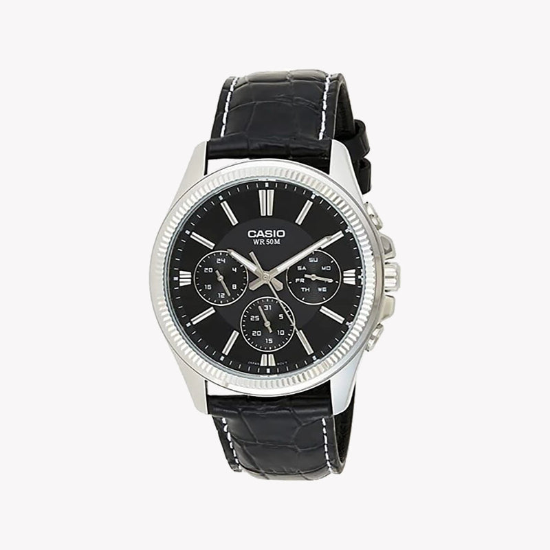 Timeless Elegance Men's Ip Silver Watch, Leather Strap | Mtp-1375l-1avdf by i-watch