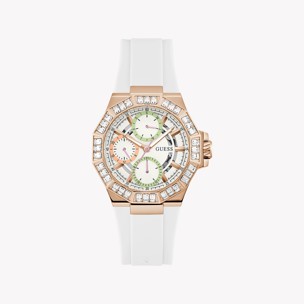 Guess Women's Rose Gold Watch, White Silicone Band | Gw0695l3 by i-watch