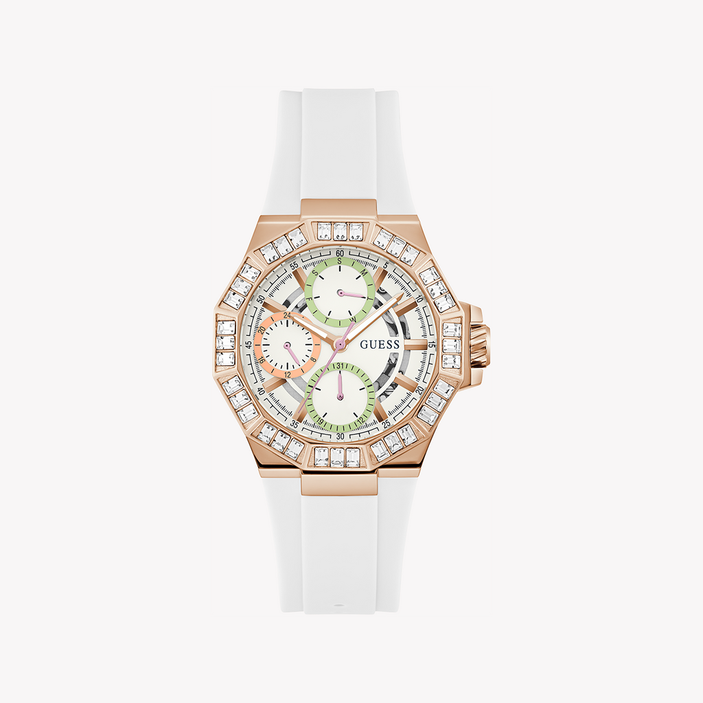 GUESS GW0695L3 ROSE GOLD CHIC - ELEGANT WHITE SILICONE WOMEN'S WATCH
